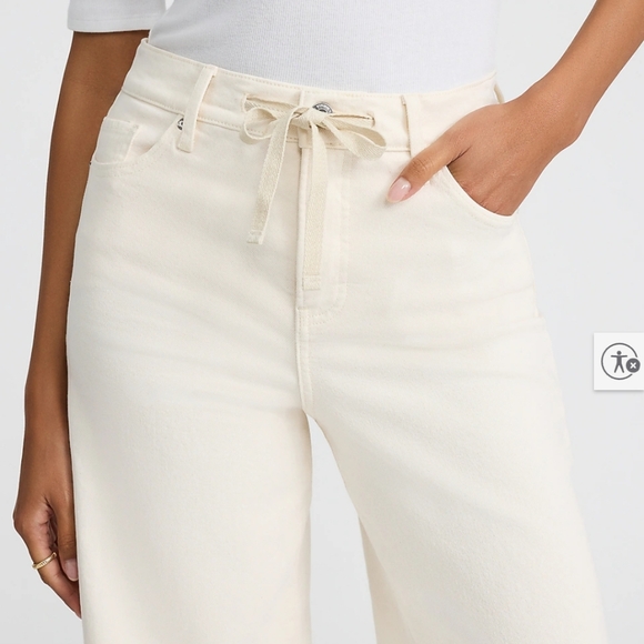 Express | High Waisted Ivory Wash Drawstring Wide Leg Jeans - Picture 8 of 9